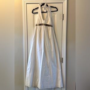 NWT Banana Republic White Linen Maxi Tie Neck Dress Size 6